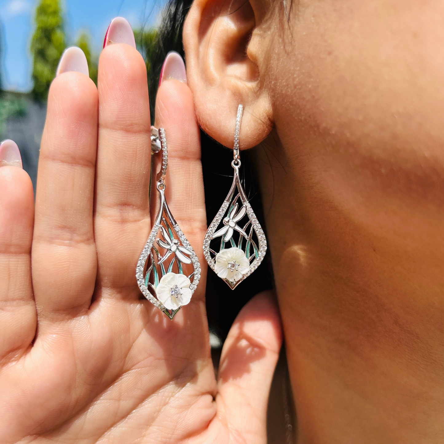 Ariva Silver Leafy Bloom Drop Earrings Ariva