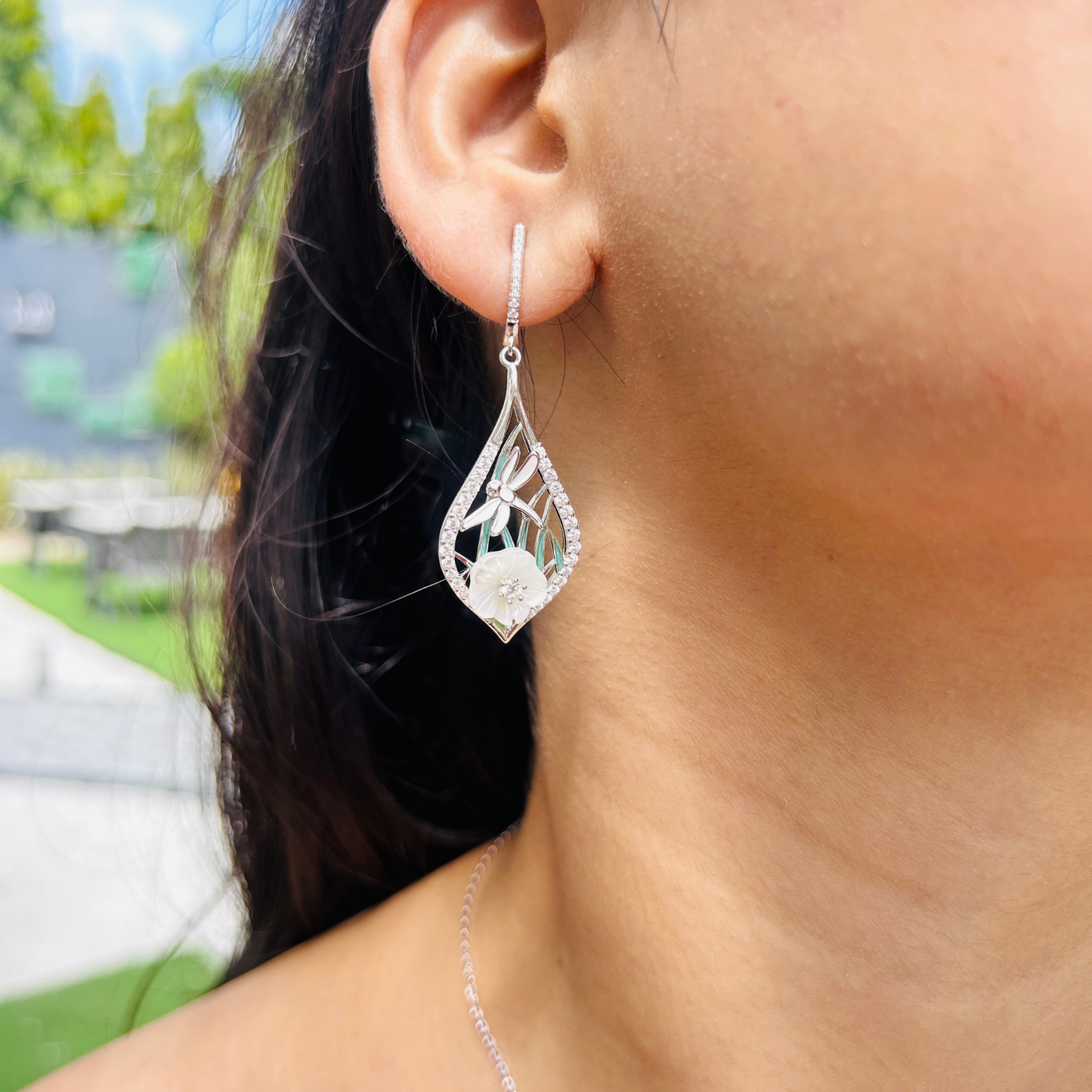 Ariva Silver Leafy Bloom Drop Earrings Ariva