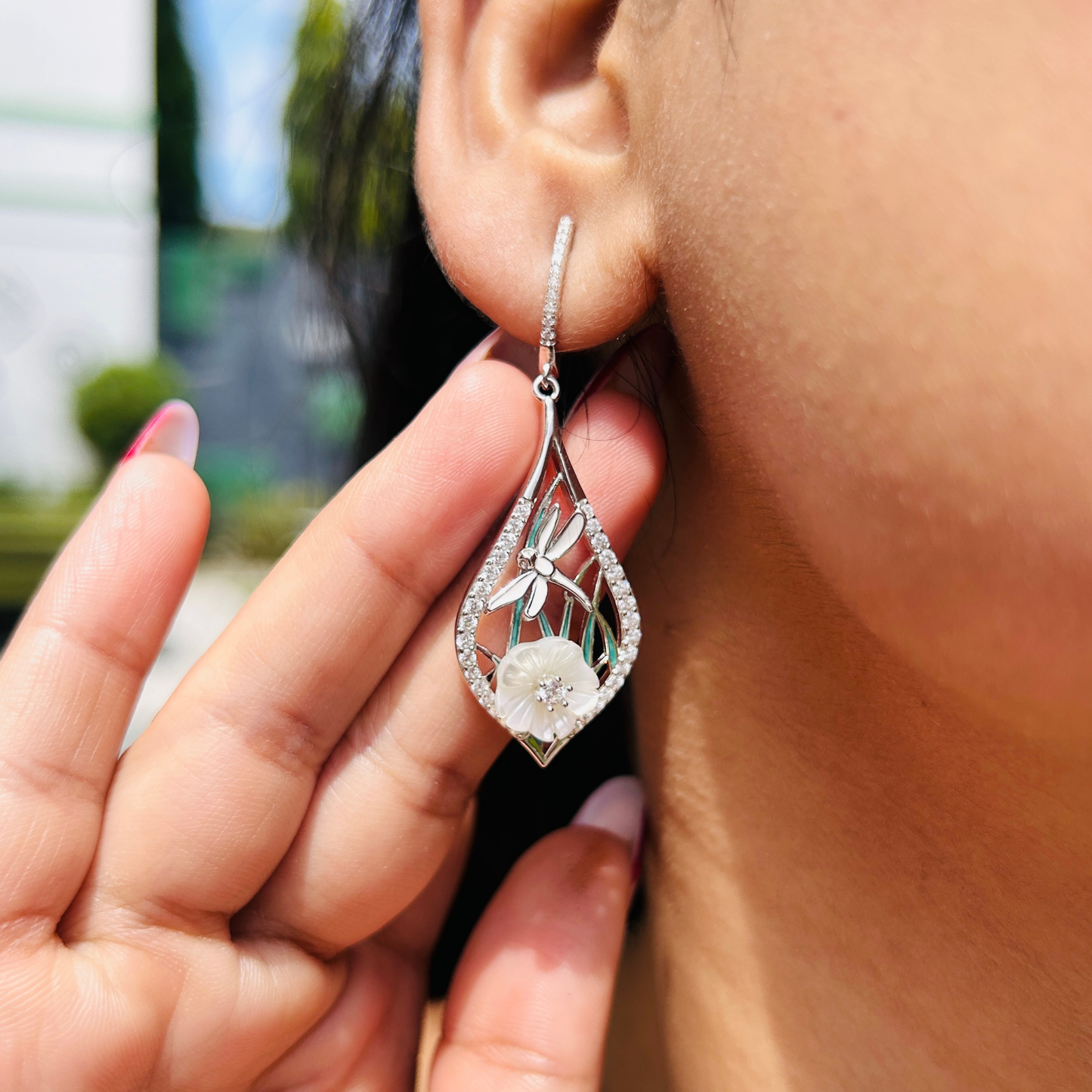 Ariva Silver Leafy Bloom Drop Earrings Ariva
