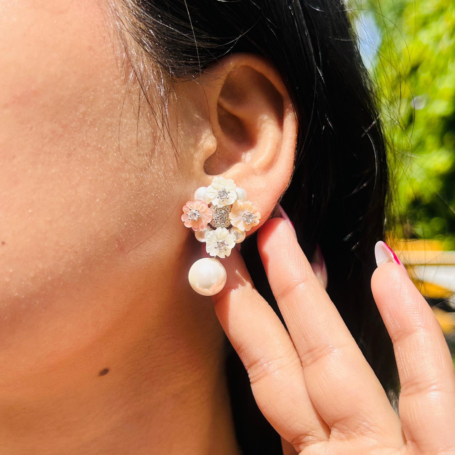 Ariva Silver Blossom Pearl Drop Earrings Ariva
