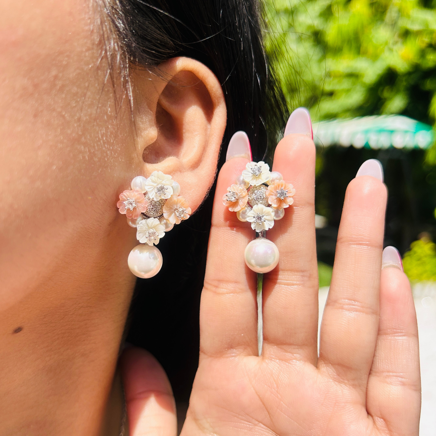 Ariva Silver Blossom Pearl Drop Earrings Ariva