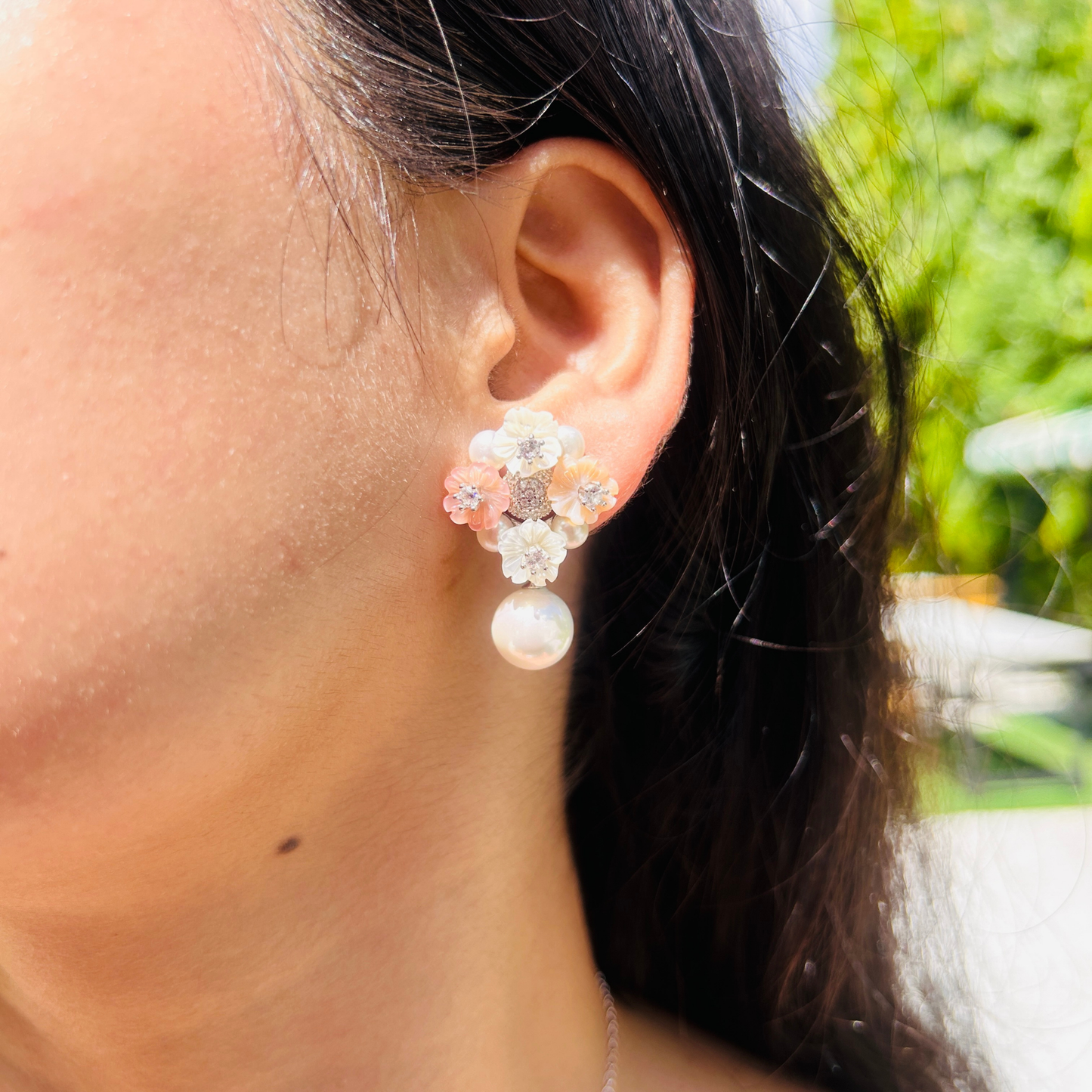 Ariva Silver Blossom Pearl Drop Earrings Ariva