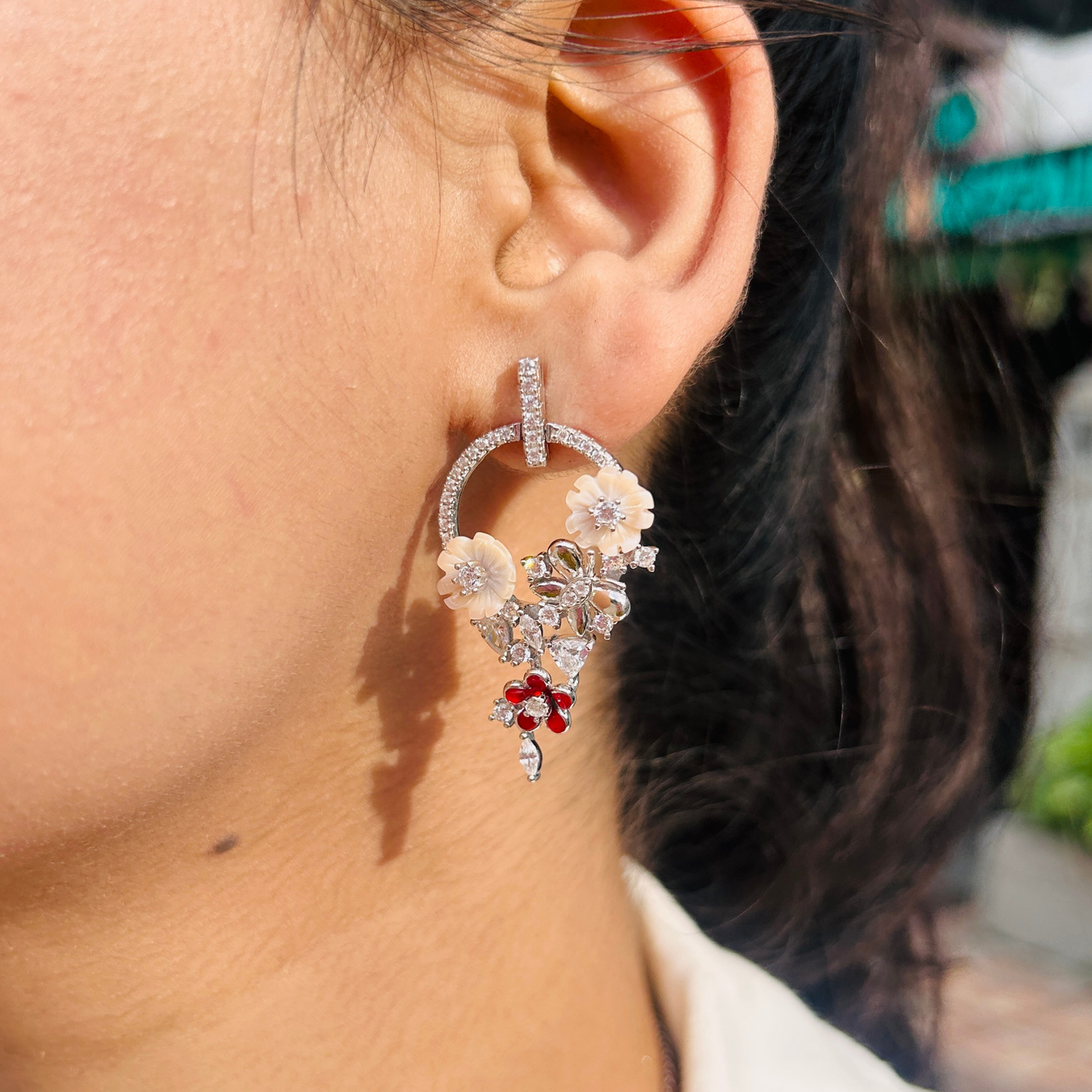 Ariva Silver Garden Charm Hoop Earrings Ariva