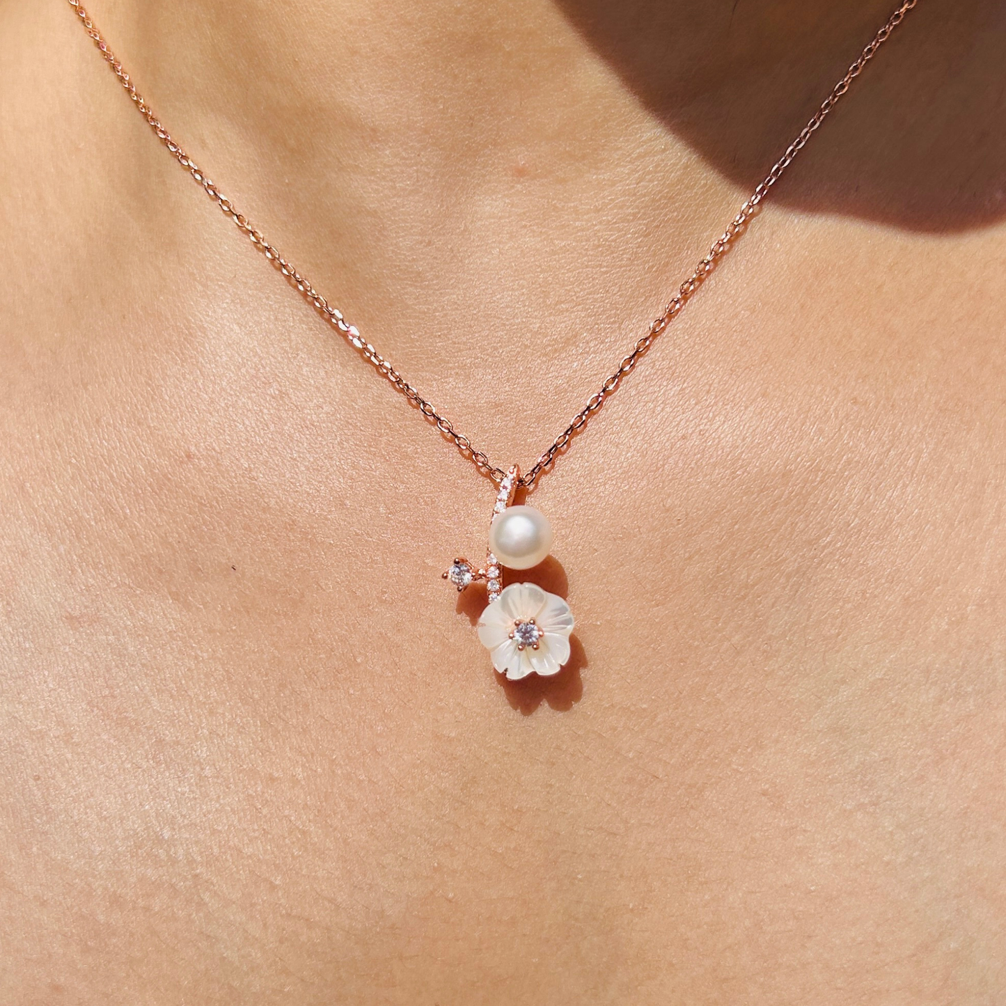 Ariva Silver Rose Gold Blossom Necklace Ariva