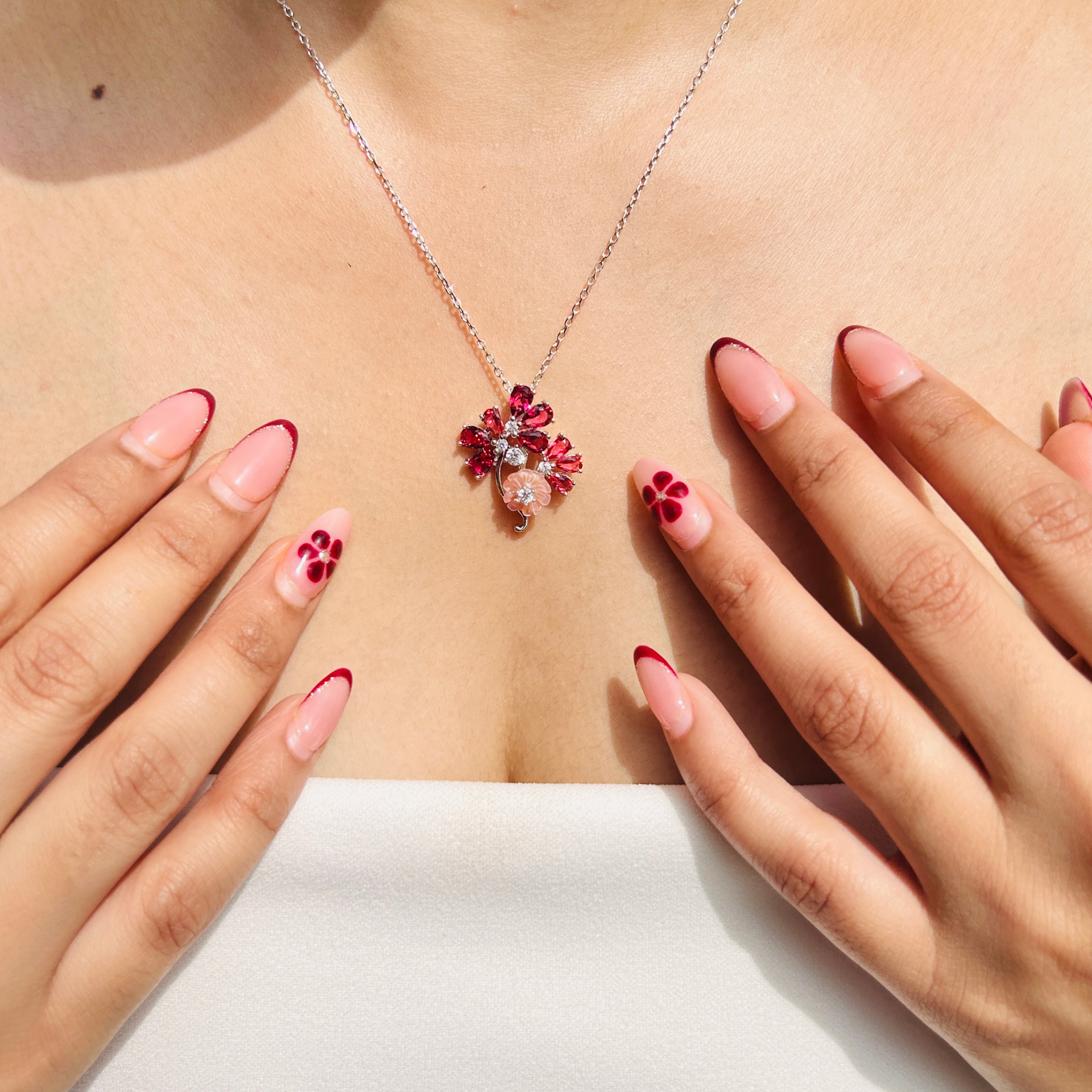 Ariva Silver Pink Blossom Necklace Ariva