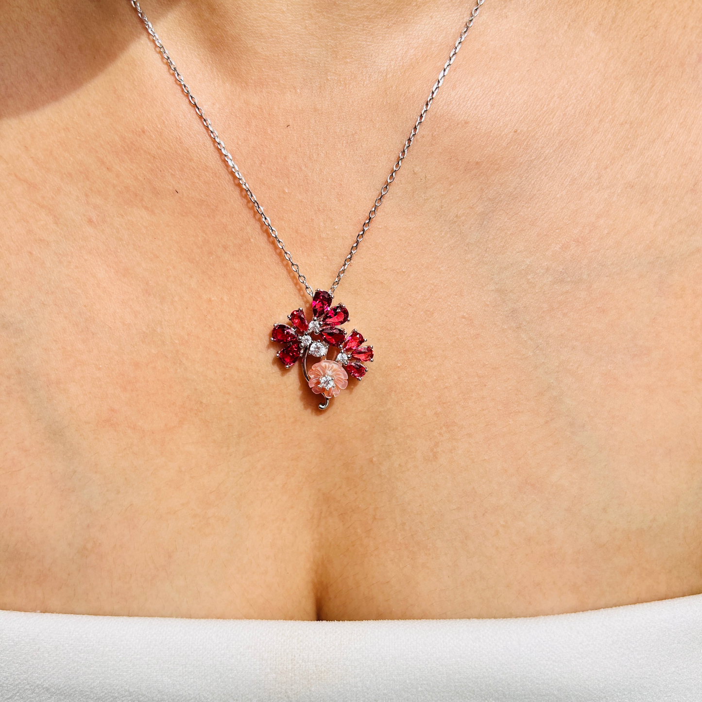 Ariva Silver Pink Blossom Necklace Ariva