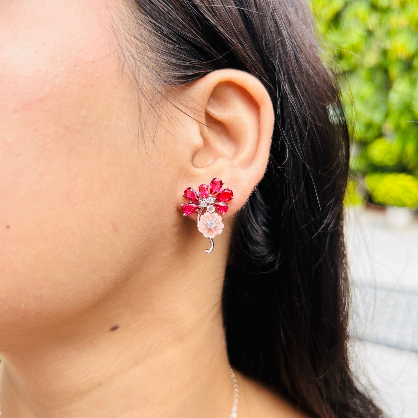 Ariva Silver Pink Blossom Stud Earrings Ariva