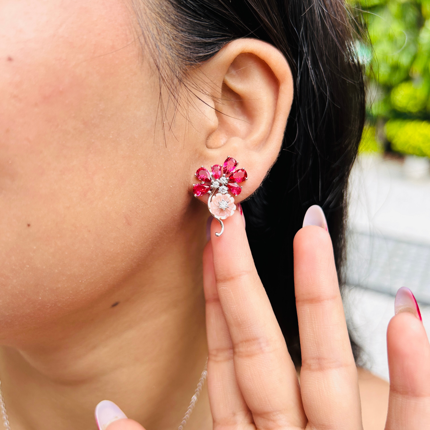 Ariva Silver Pink Blossom Stud Earrings Ariva