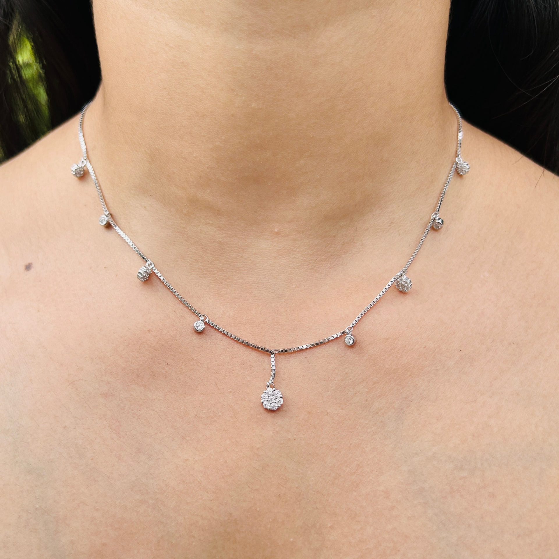 Ariva Silver Cluster Drop Necklace Set Ariva