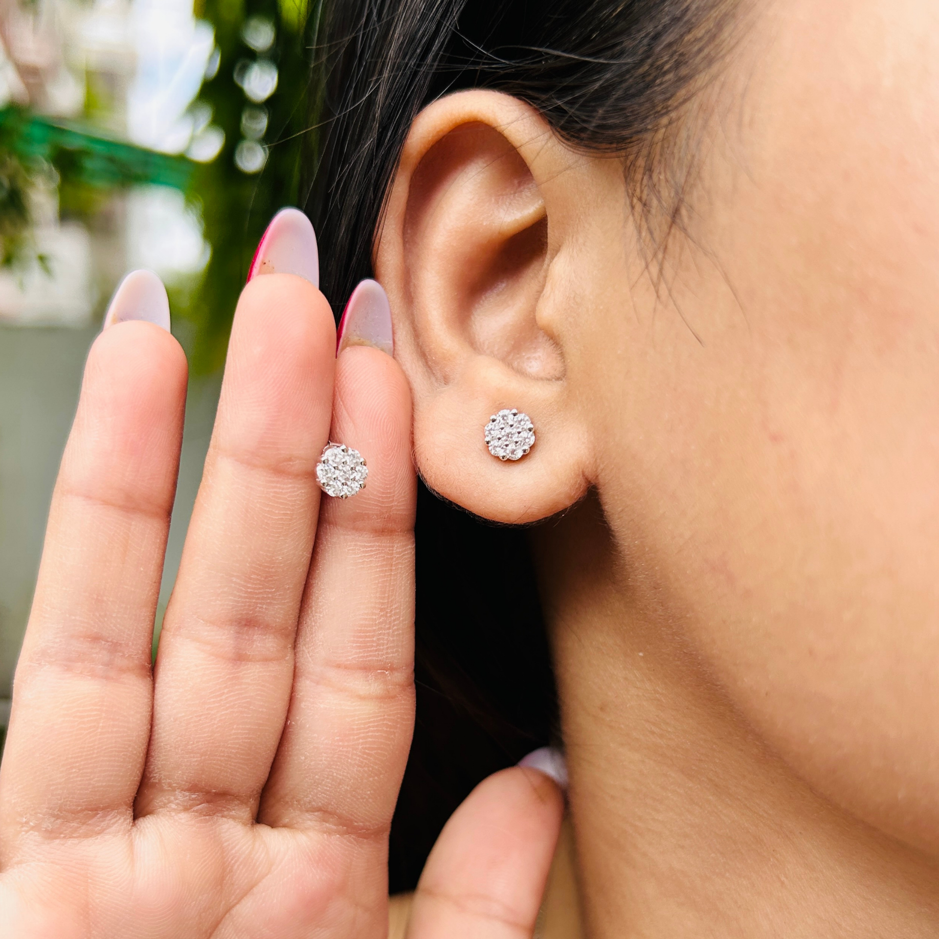 Ariva Silver Cluster Drop Necklace Set Ariva