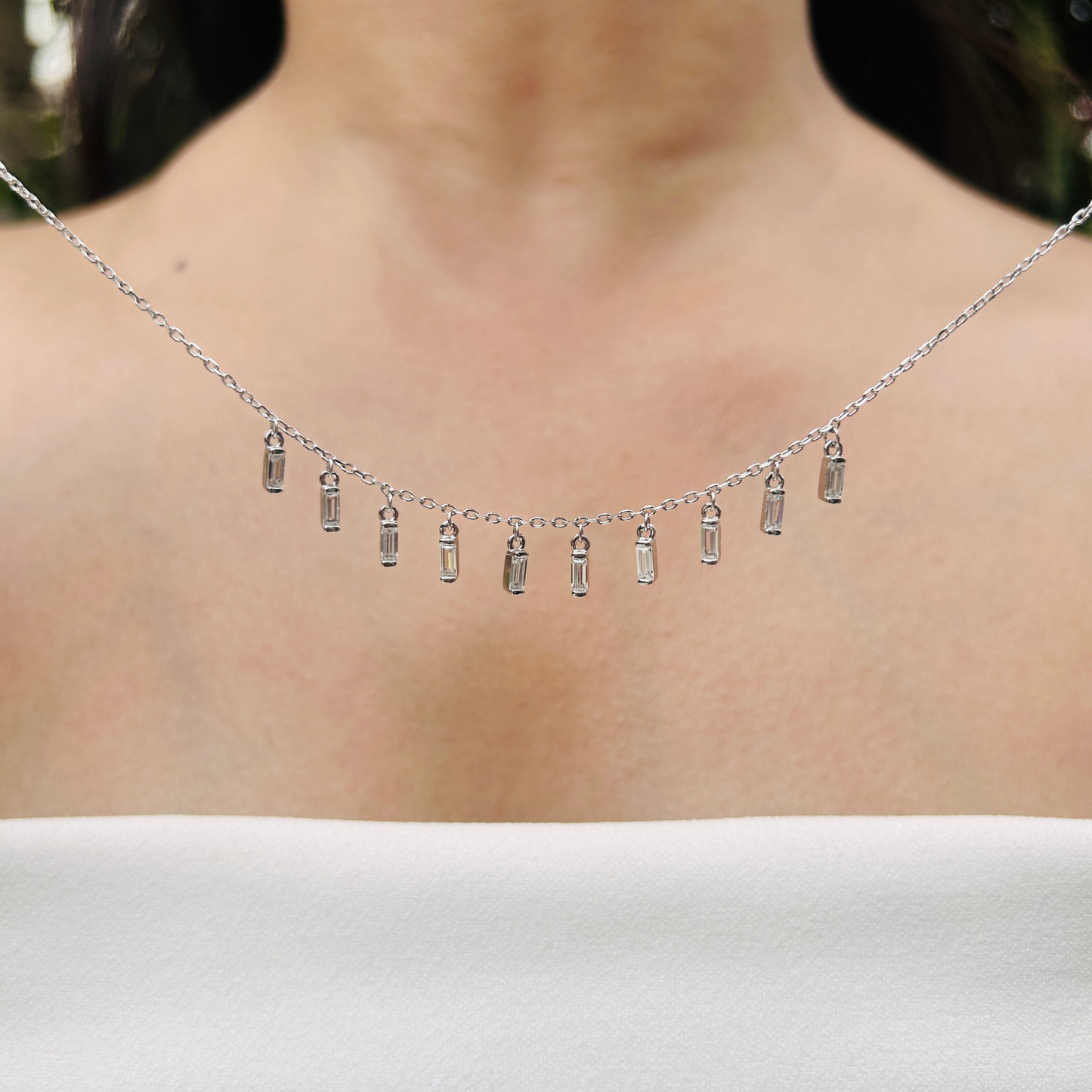 Ariva Silver Baguette Drop Necklace Set Ariva