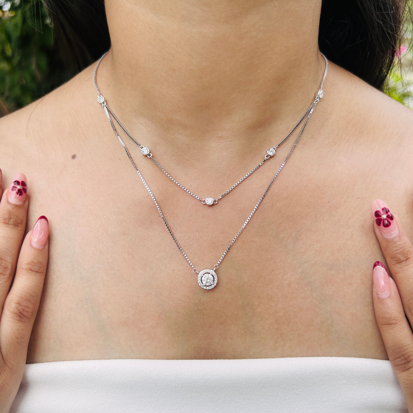 Ariva Silver Double Layered Necklace Set Ariva