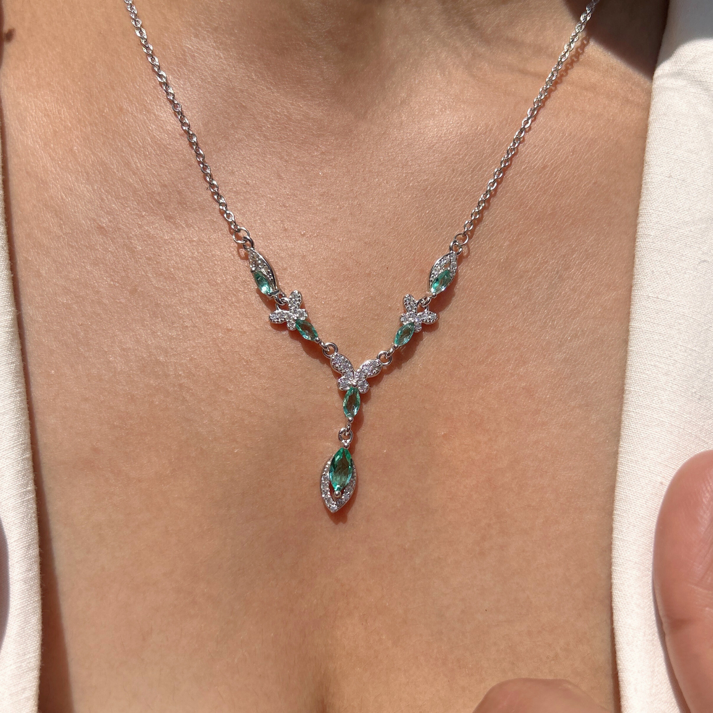 Ariva Silver Aqua Bloom Necklace Ariva