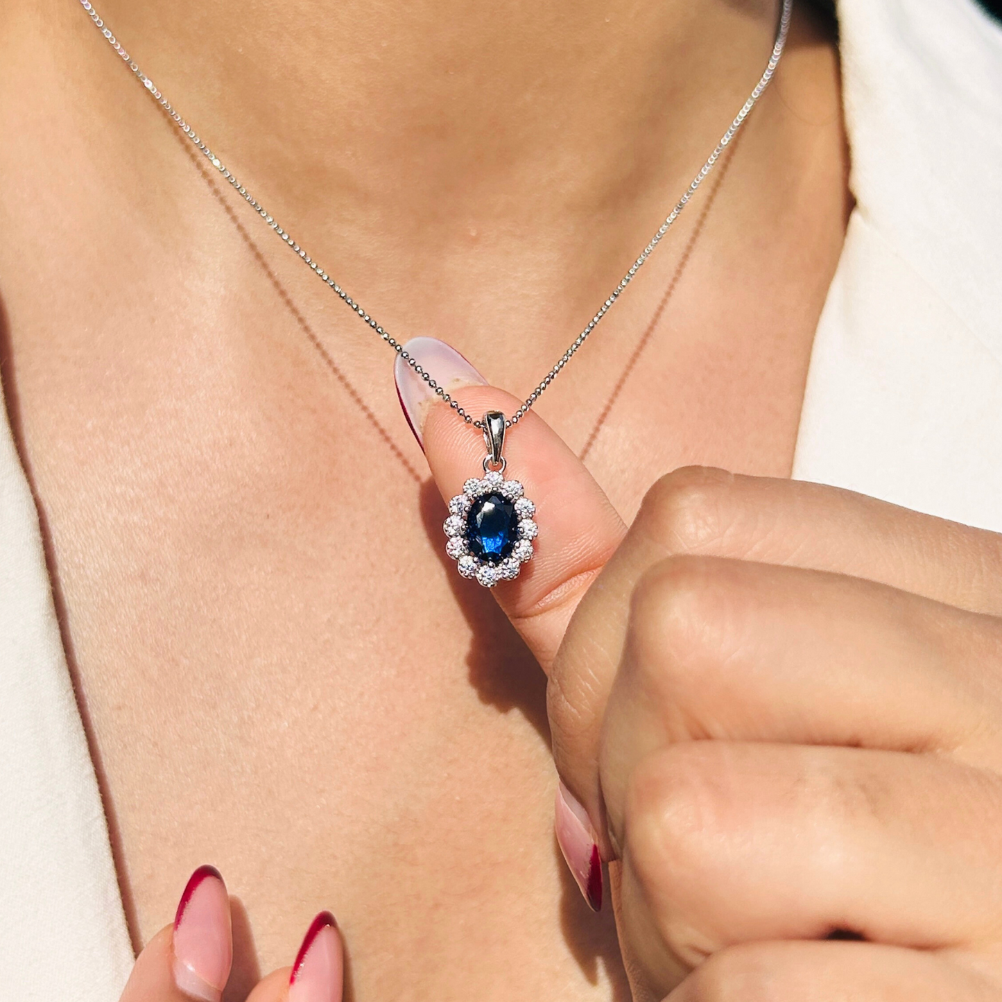 Ariva Silver Royal Blue Halo Pendant Ariva