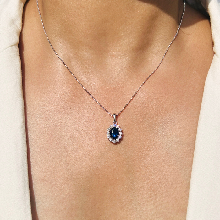 Ariva Silver Royal Blue Halo Pendant Ariva
