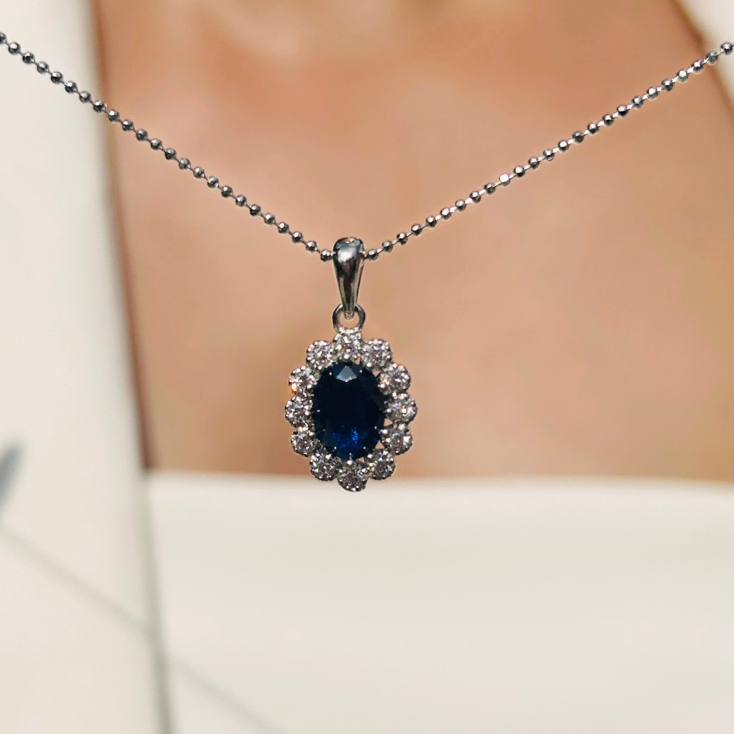Ariva Silver Royal Blue Halo Pendant Ariva