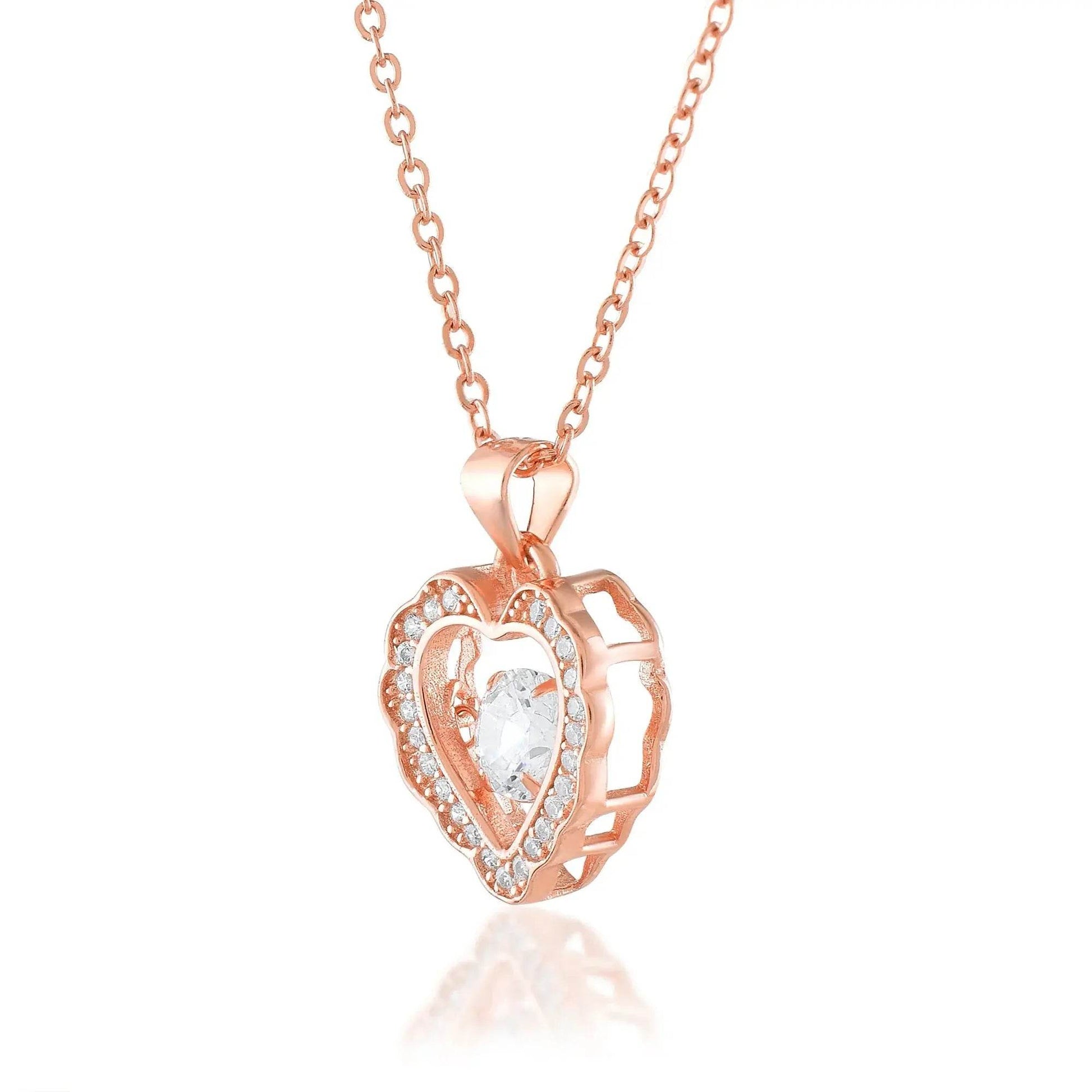 Ariva Silver Dancing Heart Rose Gold Pendant with Link Chain - Ariva
