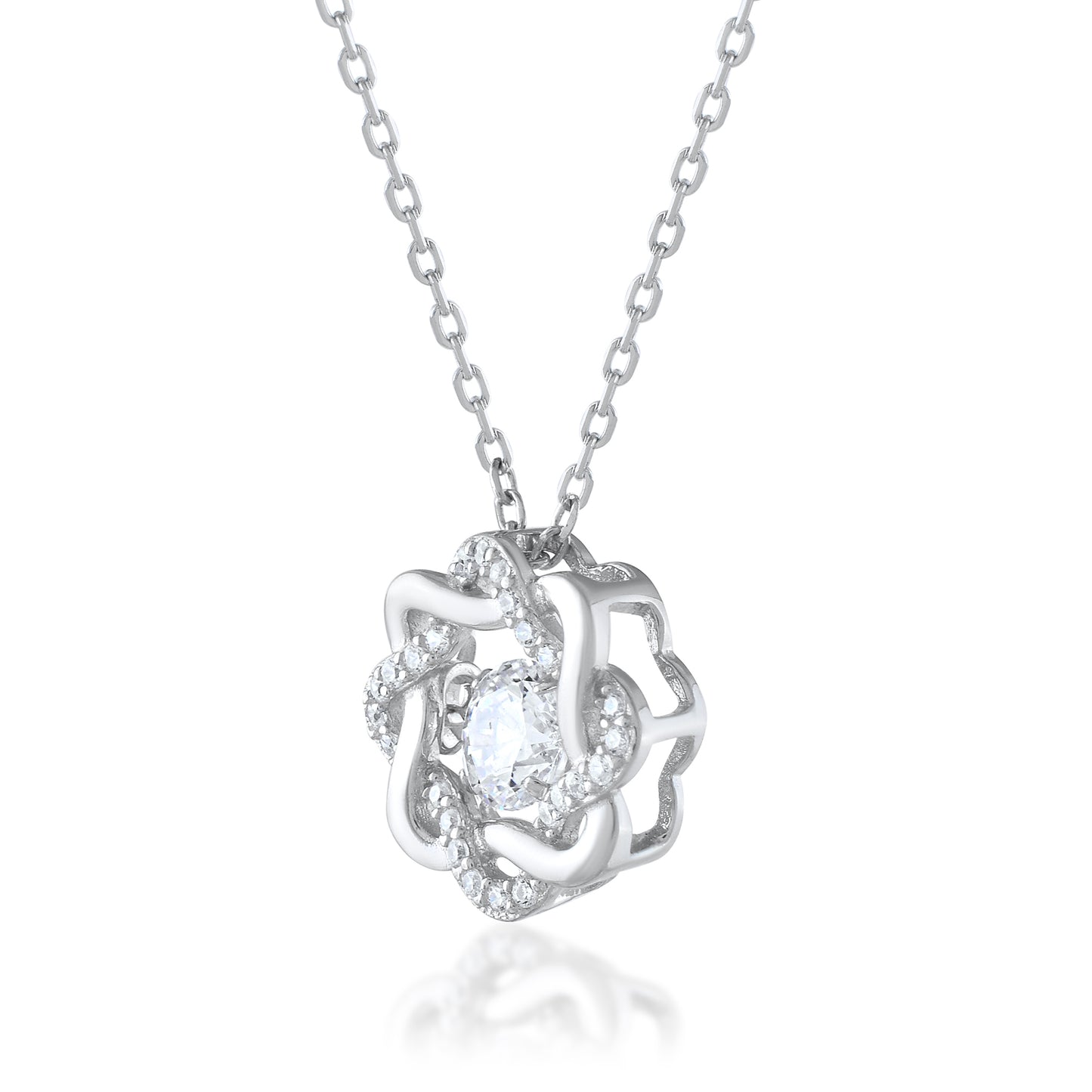 925 Silver Ariva Silver Flower Necklace with Dancing Diamond
