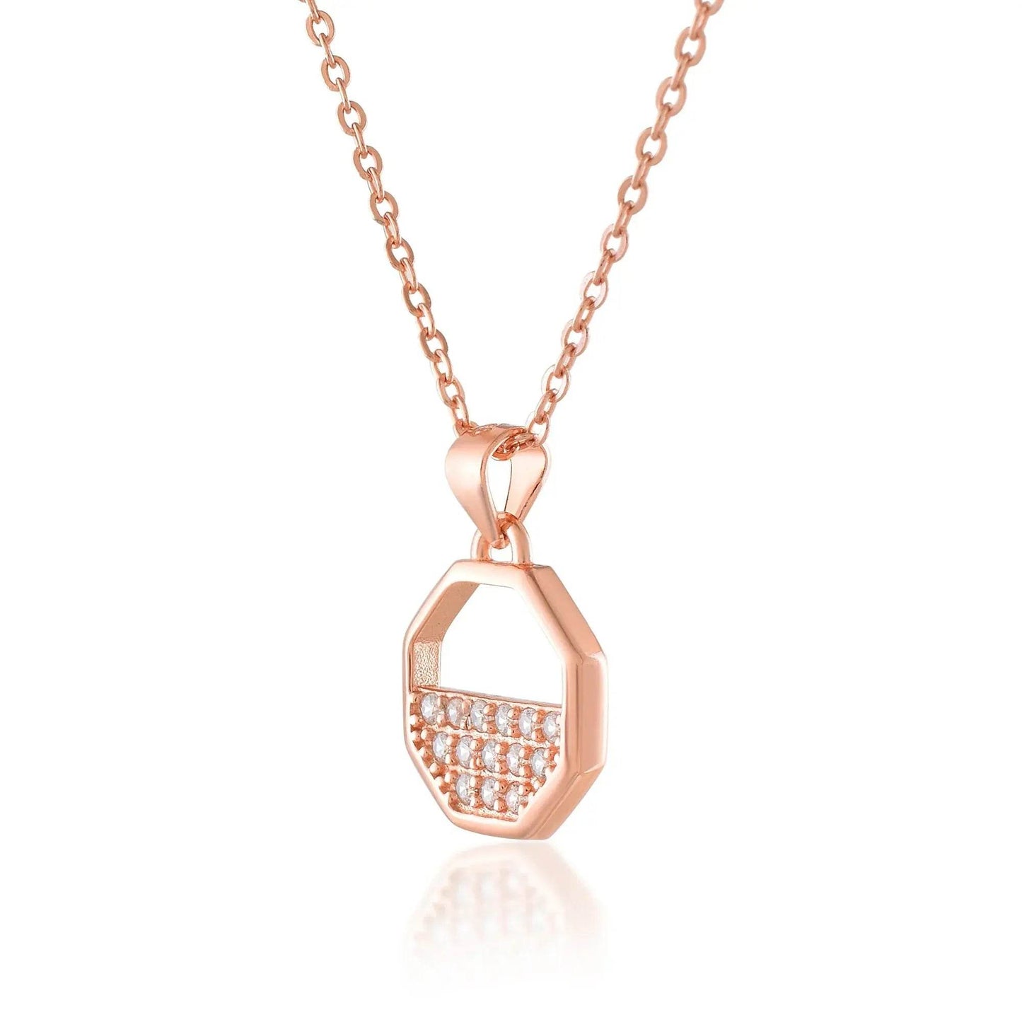 Ariva Silver Rose Gold leaf motifs Pendent with Link Chain - Ariva