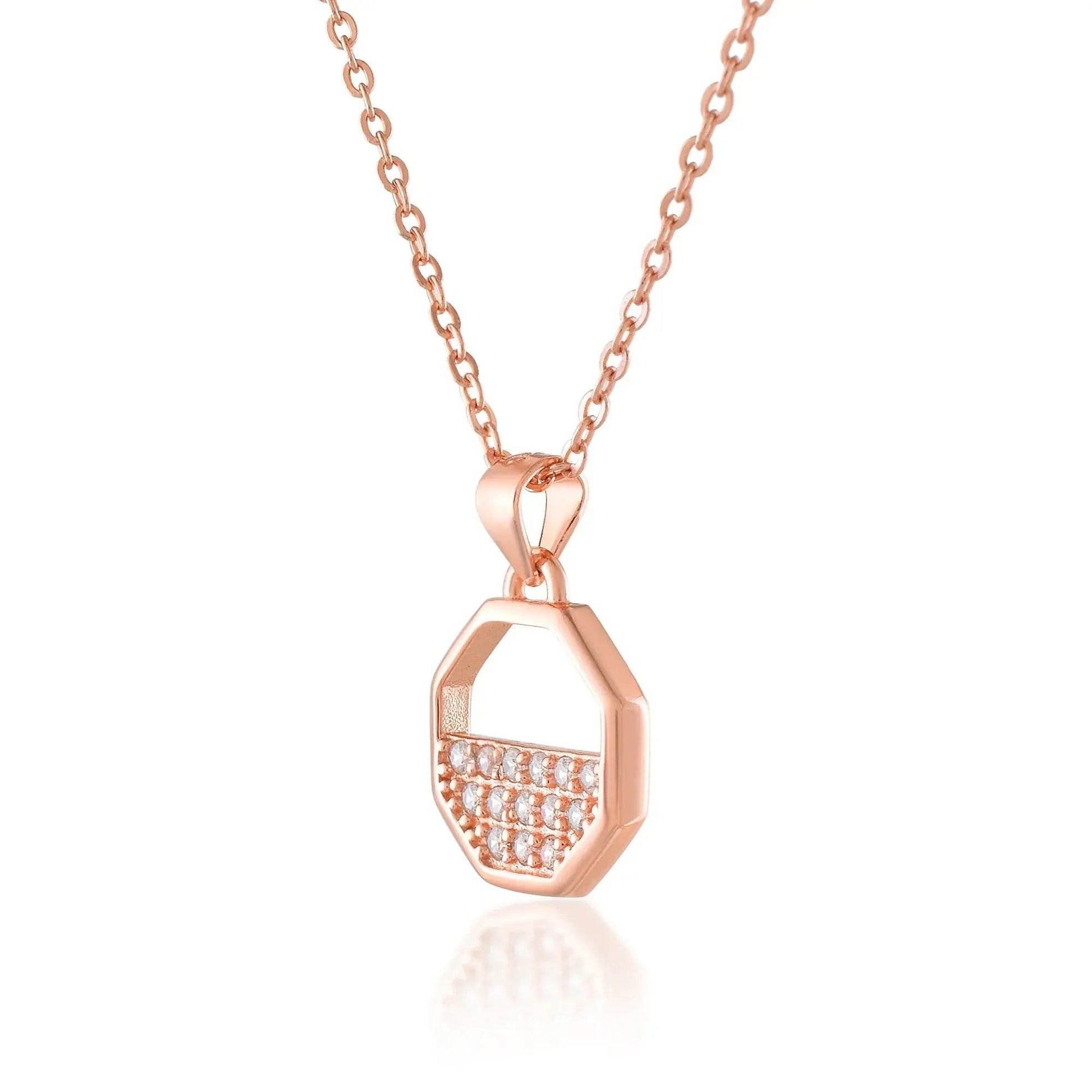 Ariva Silver Rose Gold leaf motifs Pendent with Link Chain - Ariva