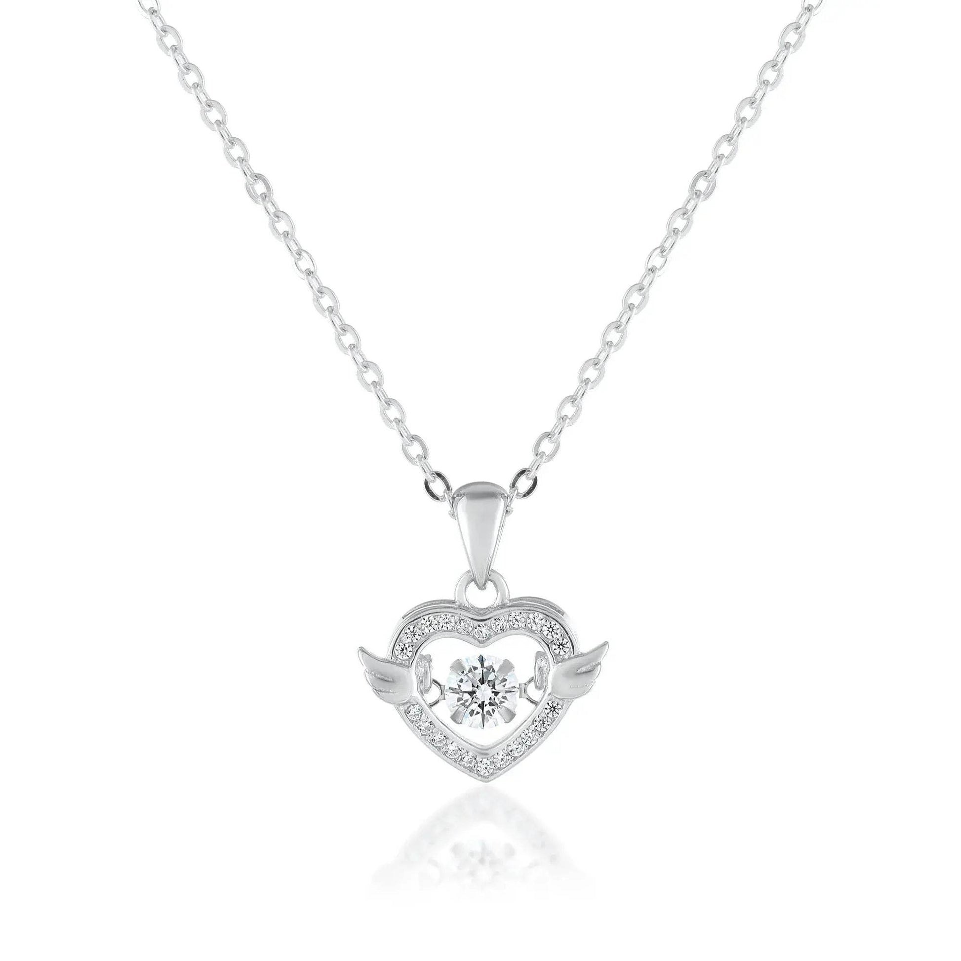 Ariva Silver Dancing Diamond Heart Pendant with Link Chain - Ariva