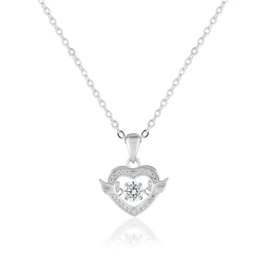 Ariva Silver Dancing Diamond Heart Pendant with Link Chain - Ariva