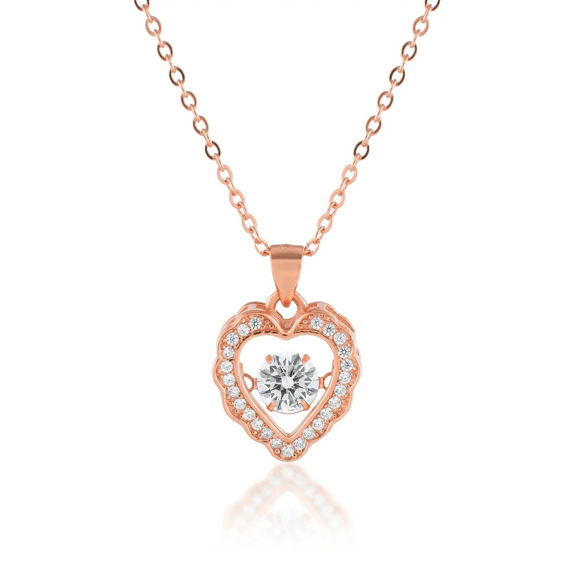 Ariva Silver Dancing Heart Rose Gold Pendant with Link Chain - Ariva