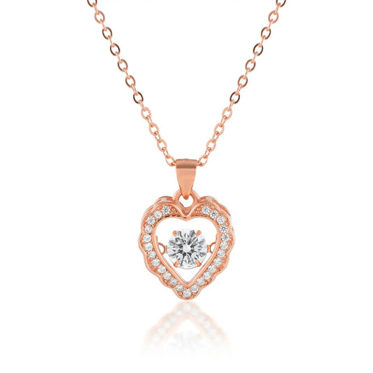 Ariva Silver Dancing Heart Rose Gold Pendant with Link Chain - Ariva