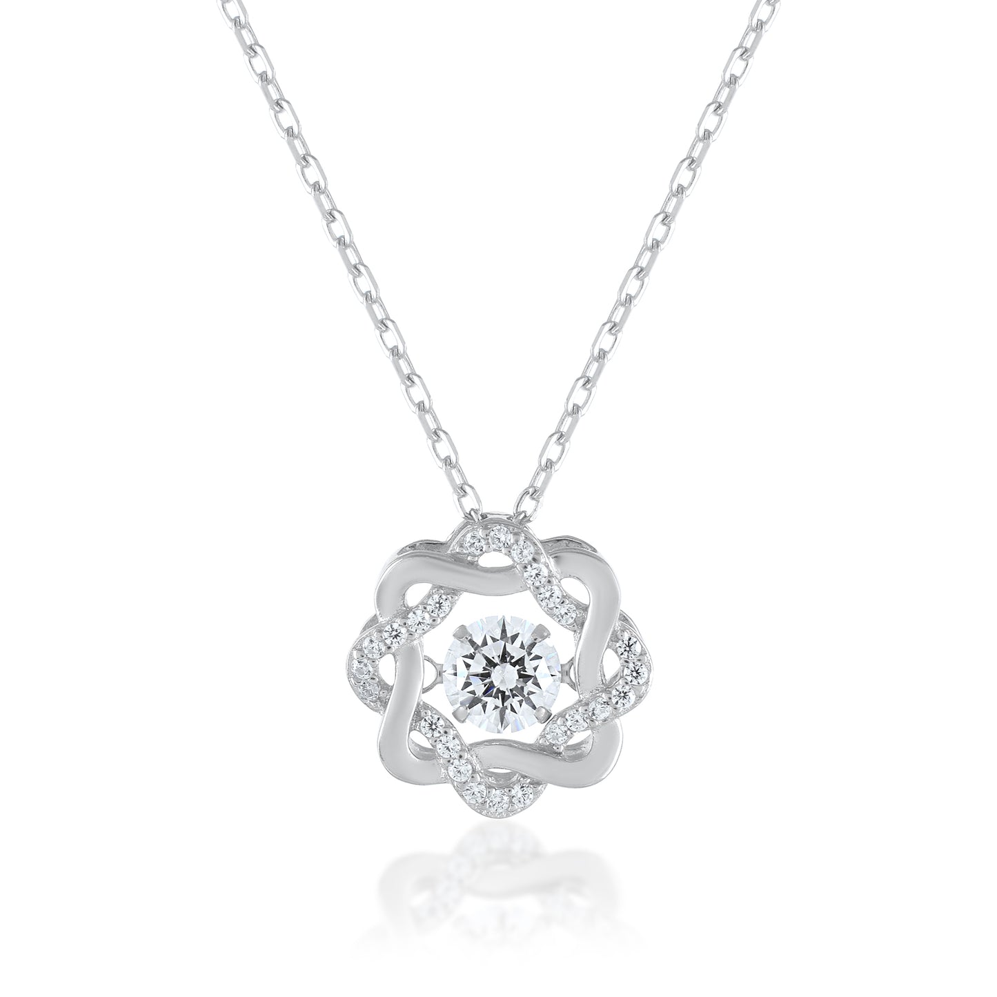 925 Silver Ariva Silver Flower Necklace with Dancing Diamond