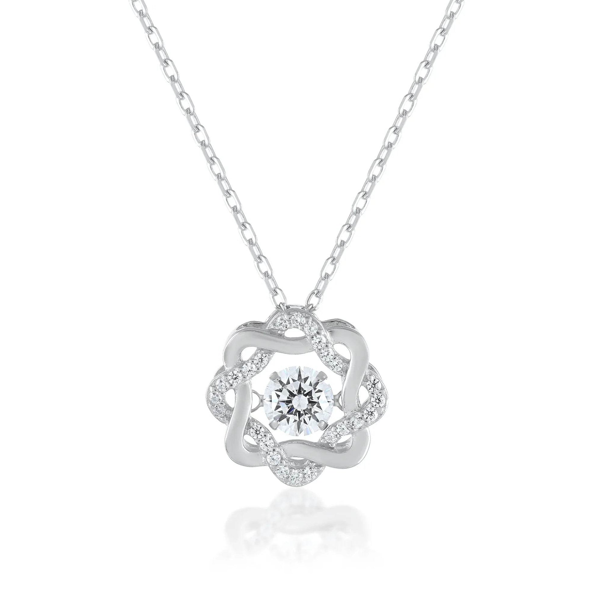 Ariva Silver Flower Necklace with Dancing Diamond - Ariva