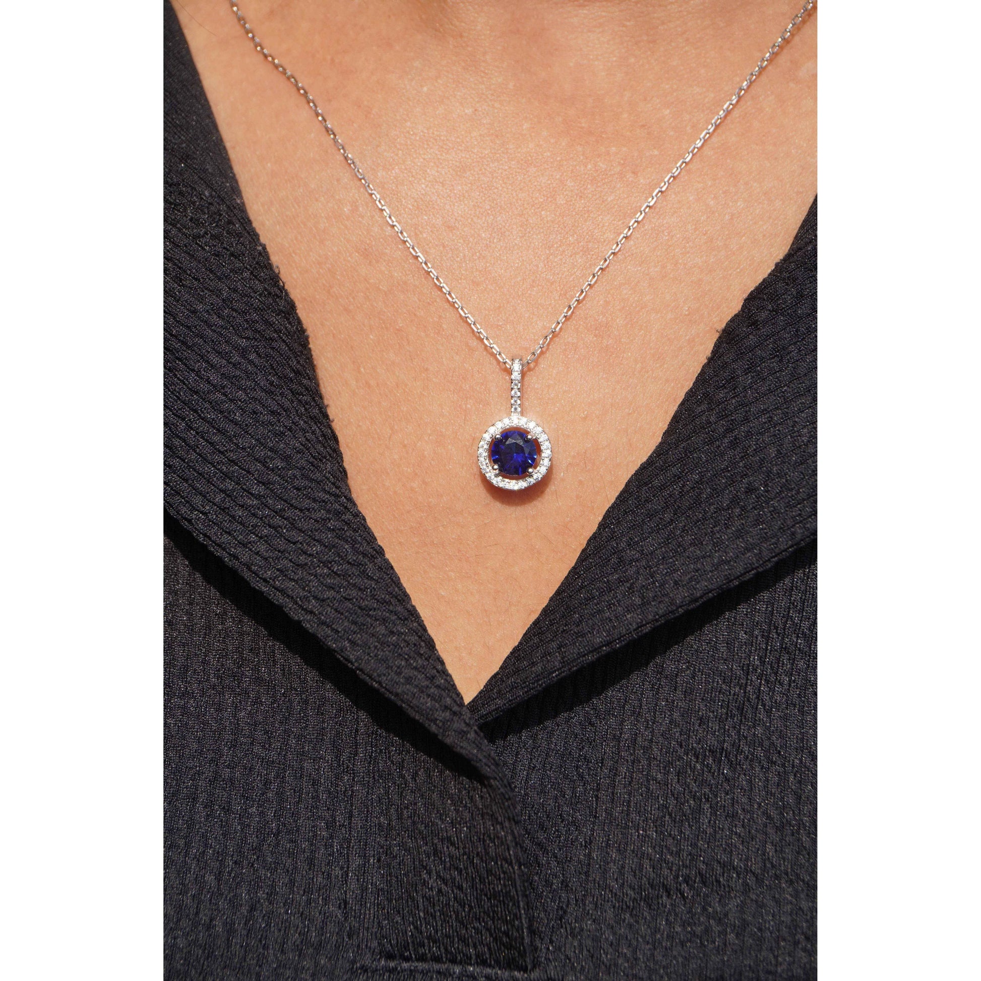 Ariva Silver Blue Studded Pendant Set - Ariva