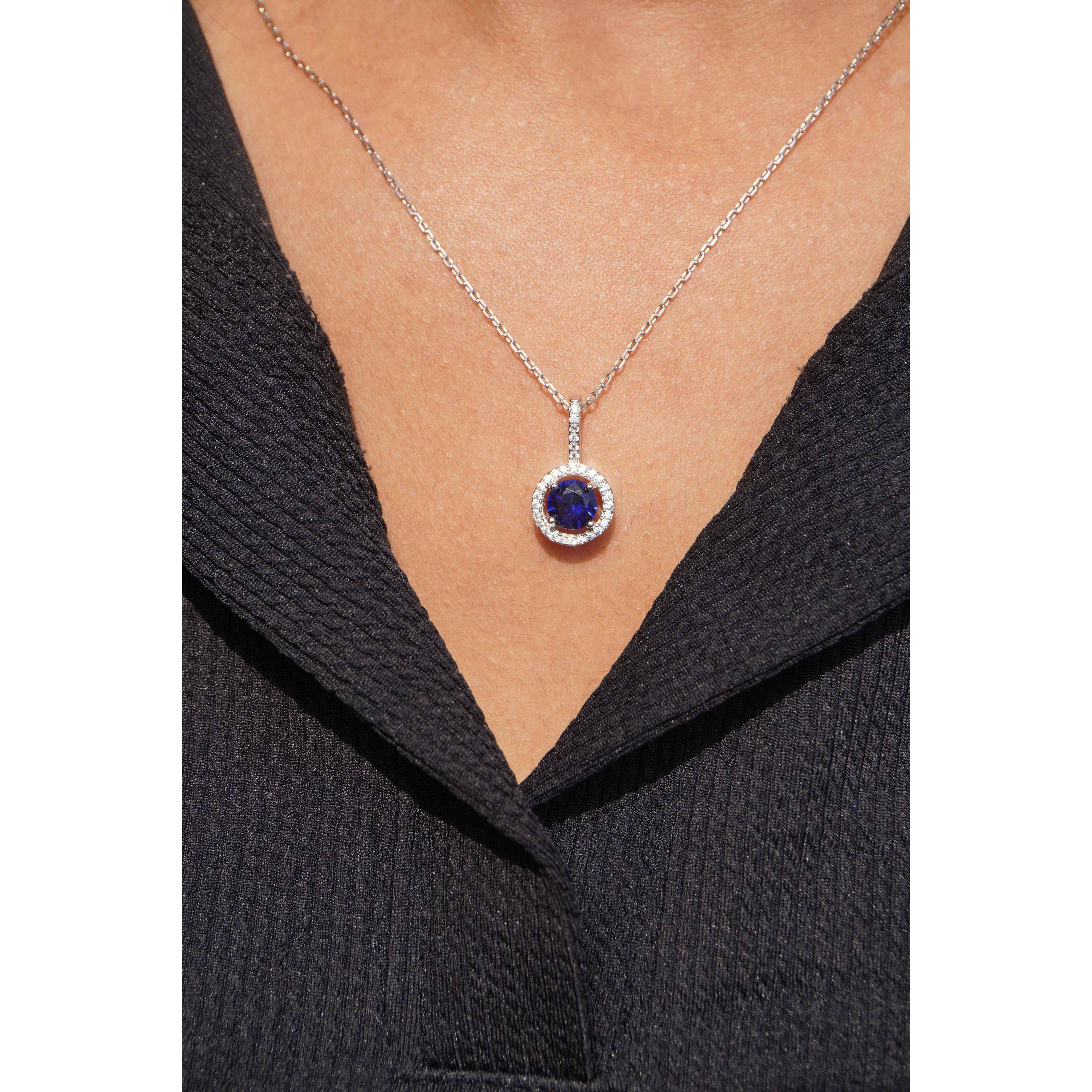 Ariva Silver Blue Studded Pendant Set - Ariva