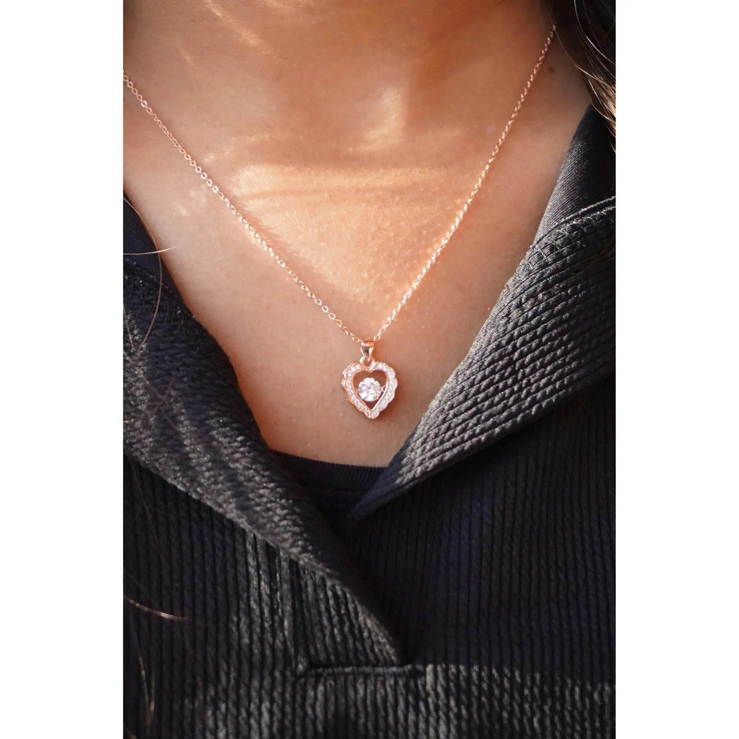 Ariva Silver Dancing Heart Rose Gold Pendant with Link Chain - Ariva