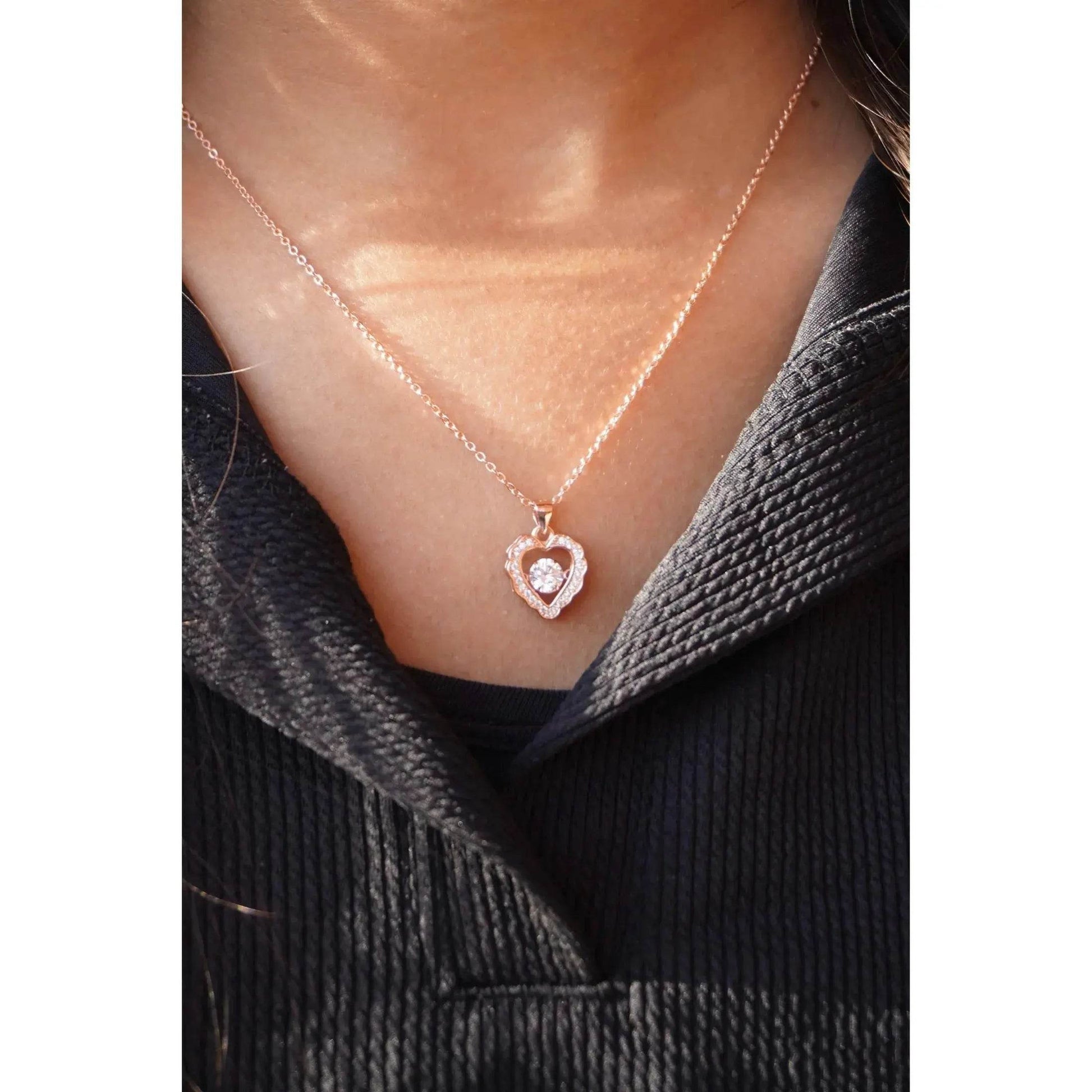 Ariva Silver Dancing Heart Rose Gold Pendant with Link Chain - Ariva