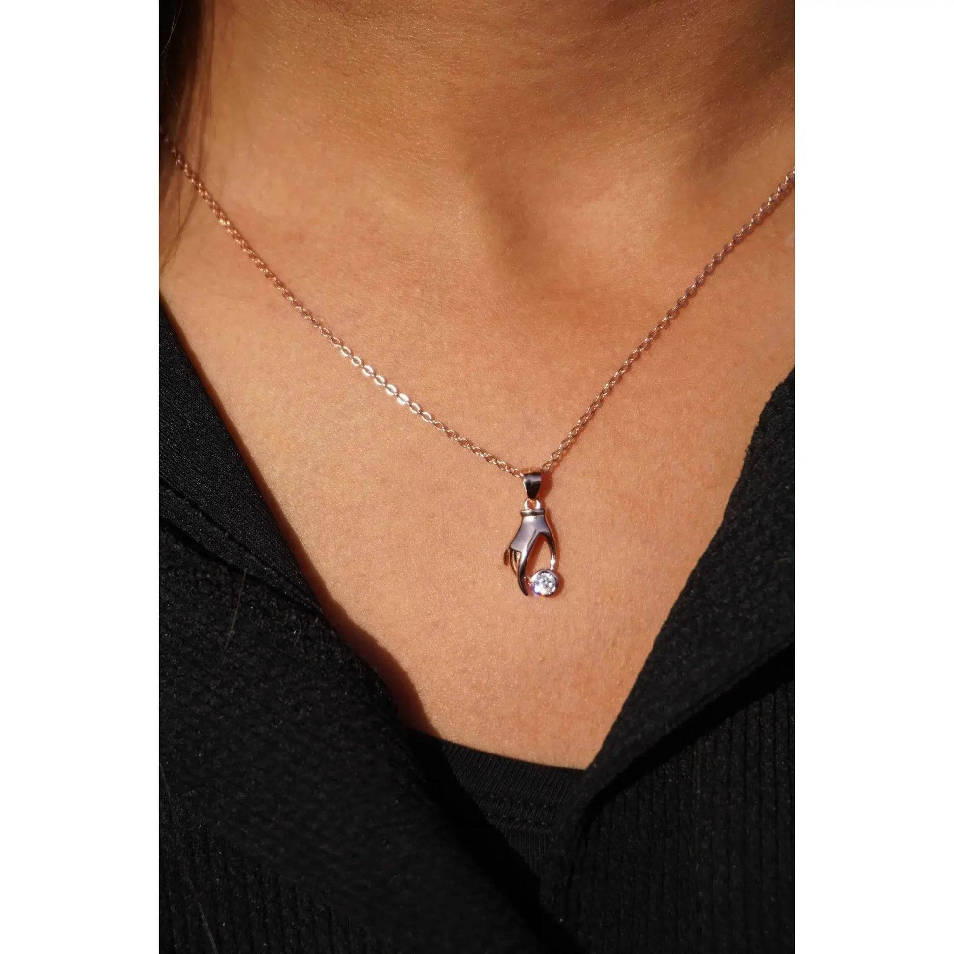 Ariva Silver Rose gold Hand Pendant With Link Chain - Ariva