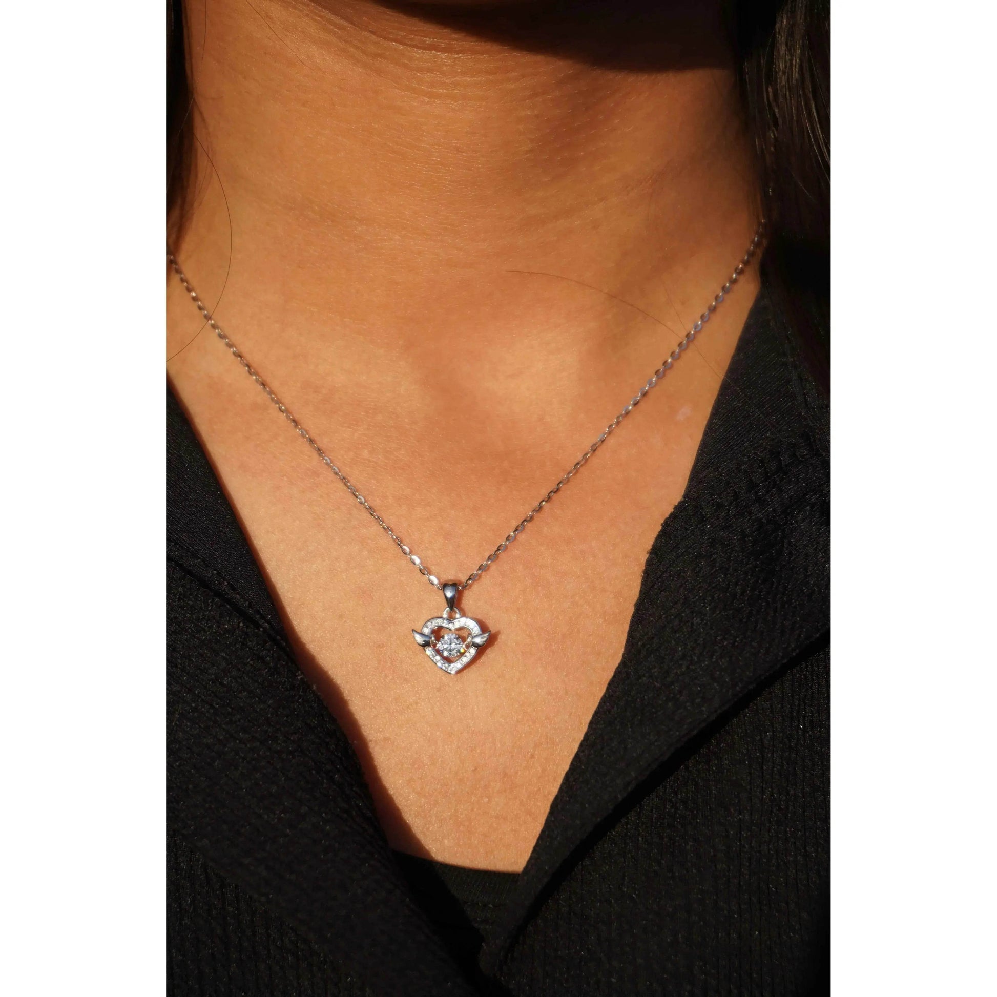 Ariva Silver Dancing Diamond Heart Pendant with Link Chain - Ariva