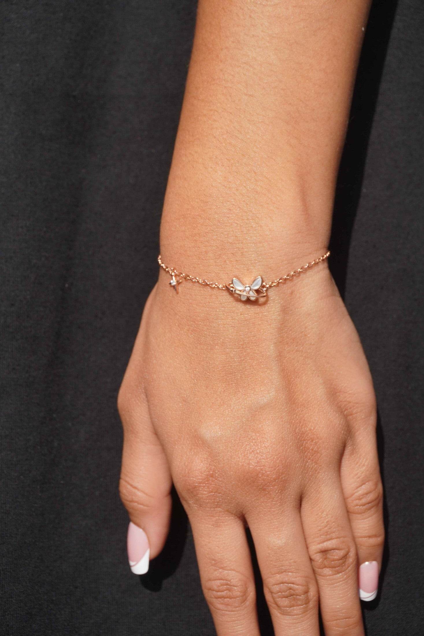 Ariva Silver Rose Gold Butterfly Bracelet - Ariva