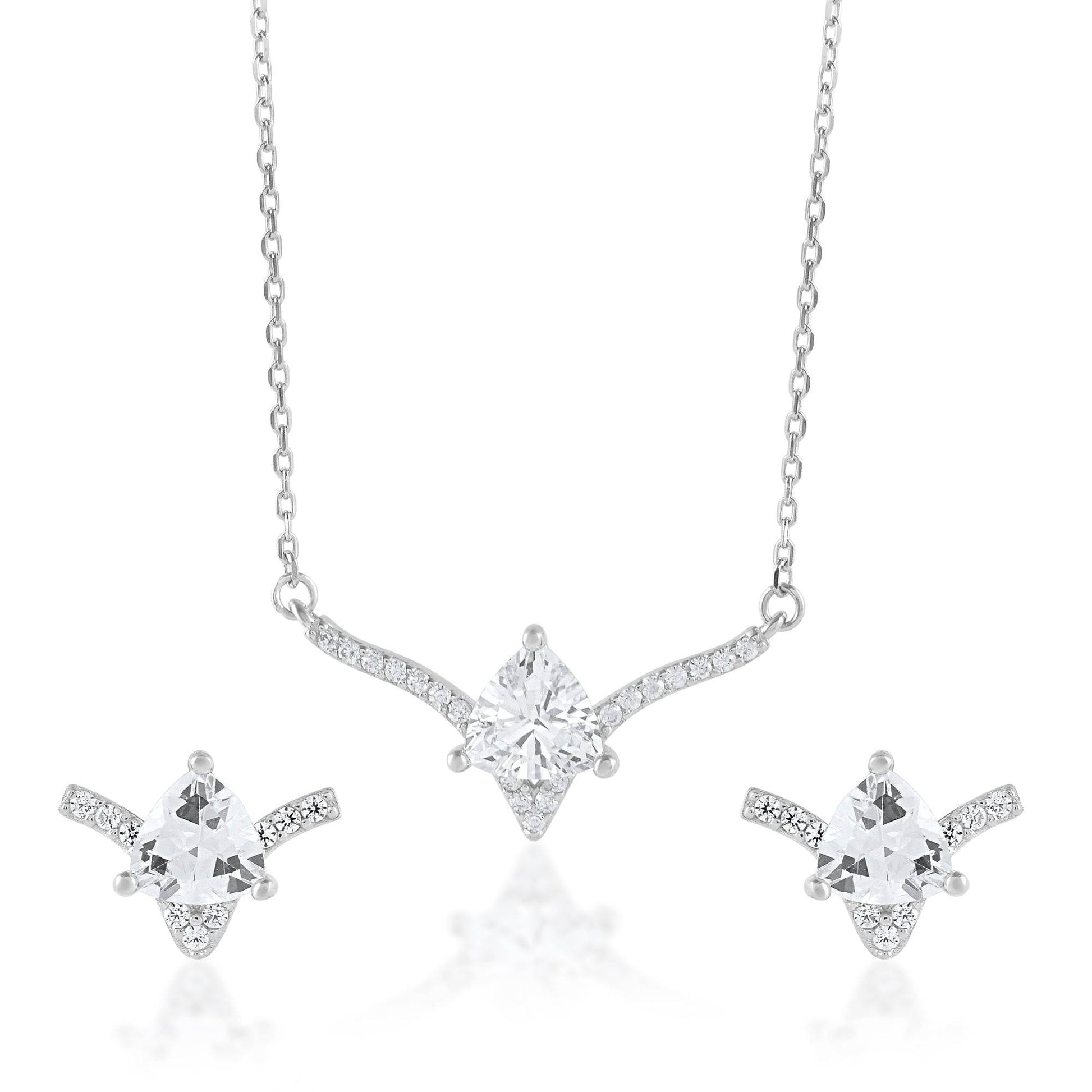 Ariva Silver Zirconia Studded Pendant Set - Ariva