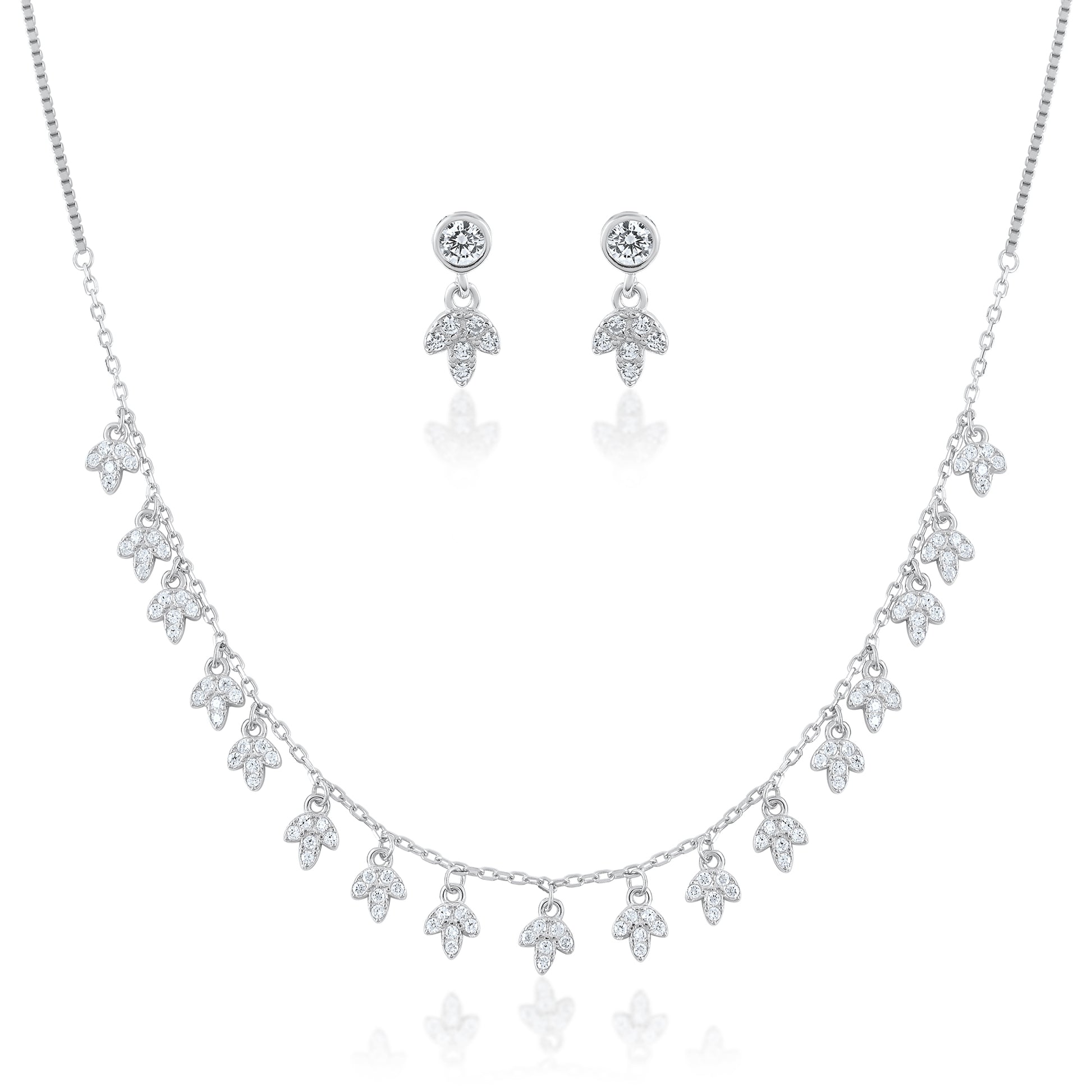 Ariva Silver Sparkle Blossom Necklace Set Ariva