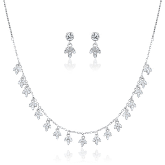 Ariva Silver Sparkle Blossom Necklace Set Ariva