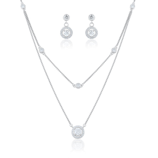 Ariva Silver Double Layered Necklace Set Ariva