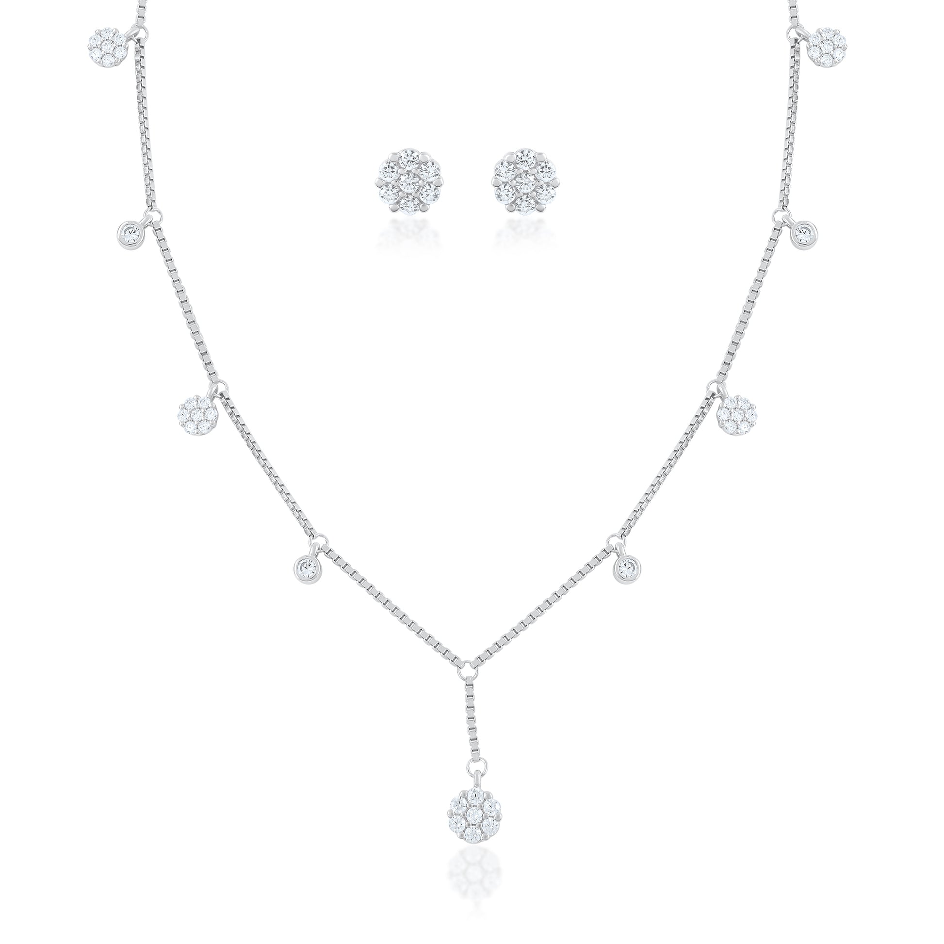Ariva Silver Cluster Drop Necklace Set Ariva