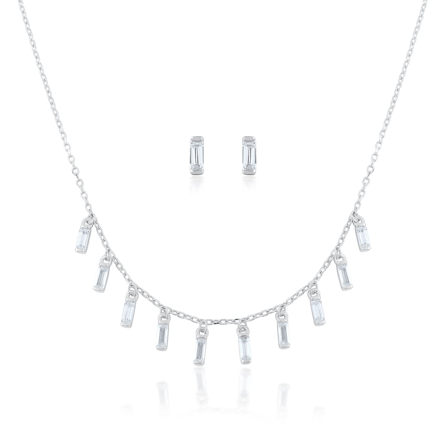 Ariva Silver Baguette Drop Necklace Set Ariva