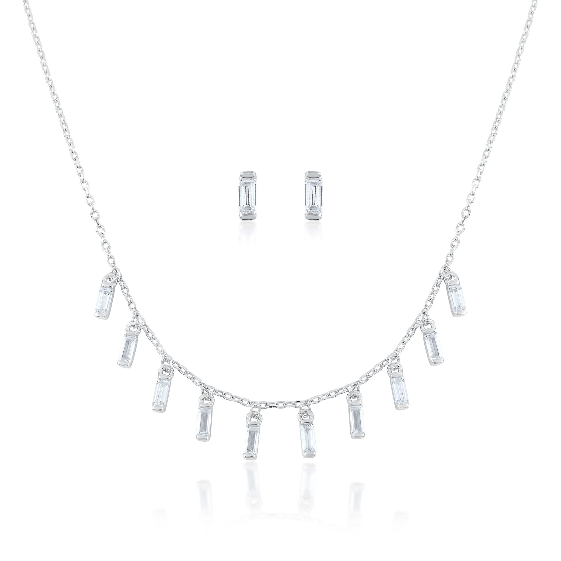 Ariva Silver Baguette Drop Necklace Set Ariva