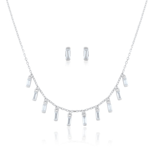 Ariva Silver Baguette Drop Necklace Set Ariva