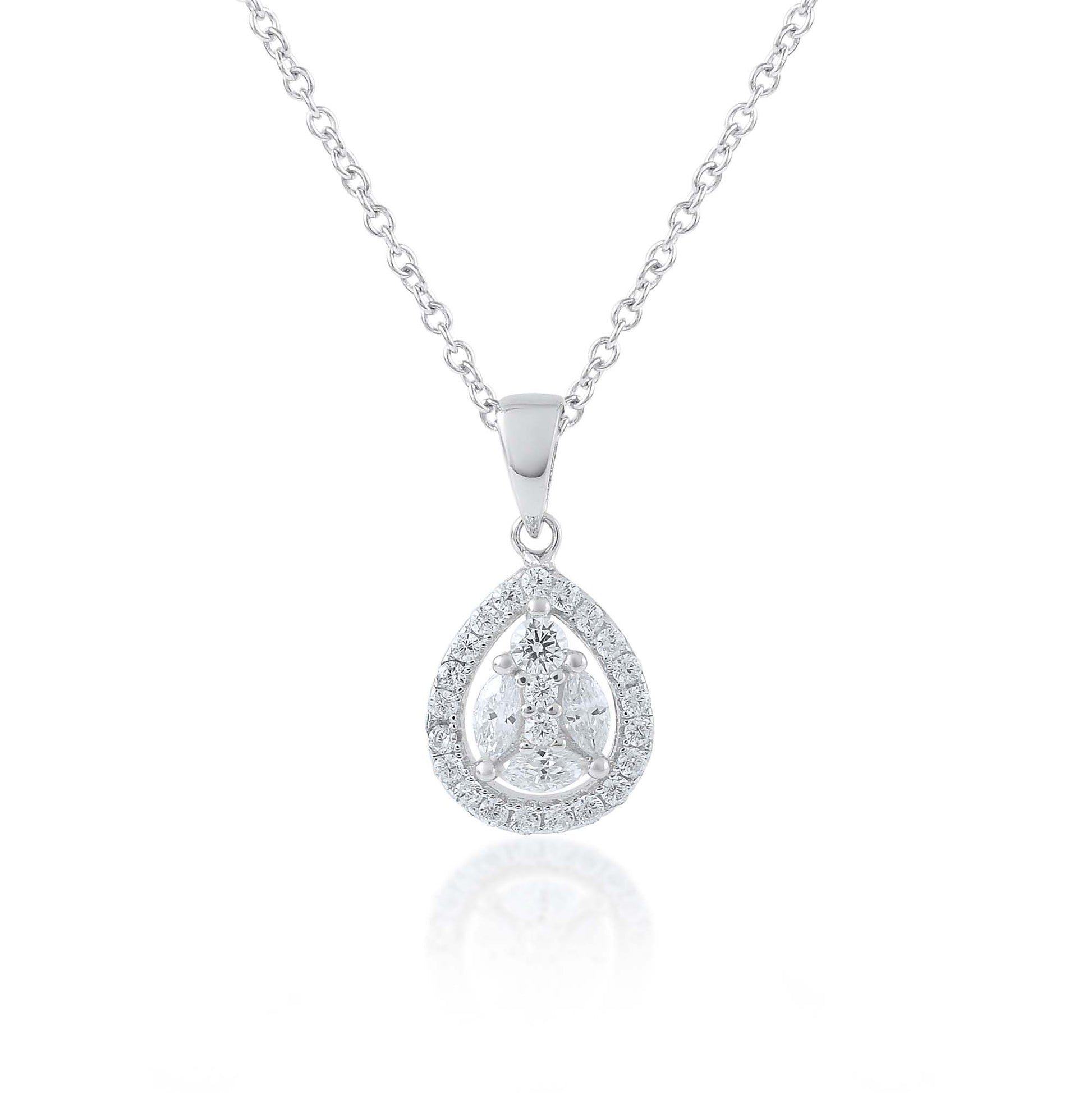 Ariva Silver Teardrop Halo Pendant Necklace Ariva