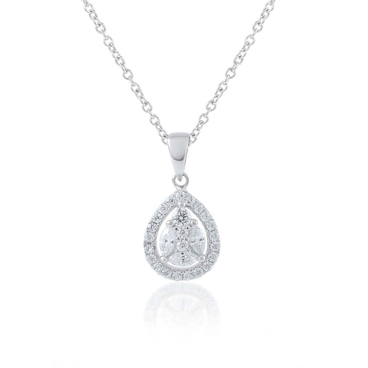 Ariva Silver Teardrop Halo Pendant Necklace Ariva