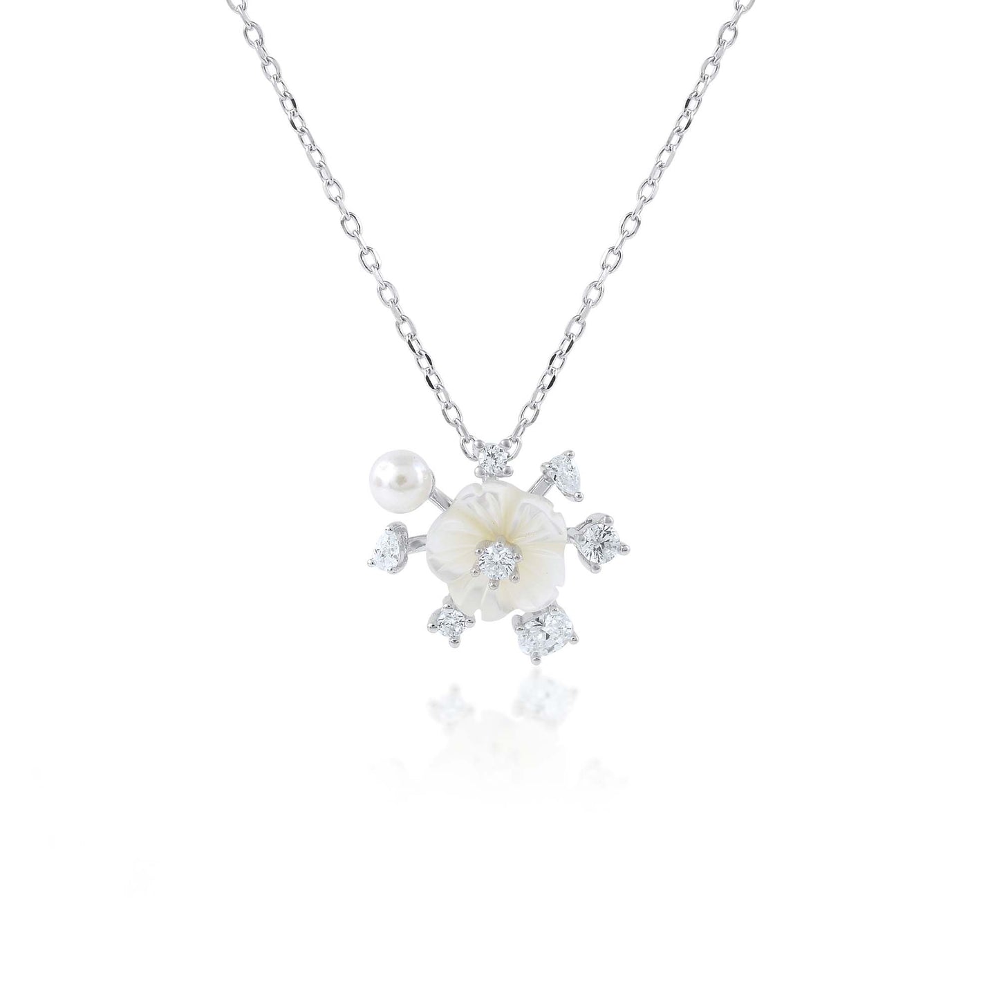 Ariva Silver Floral Pearl Pendant Necklace Ariva