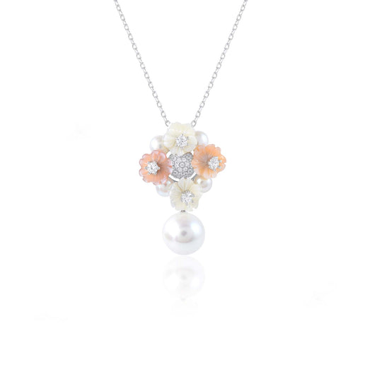 Ariva Silver Floral Pearl Pendant Necklace Ariva