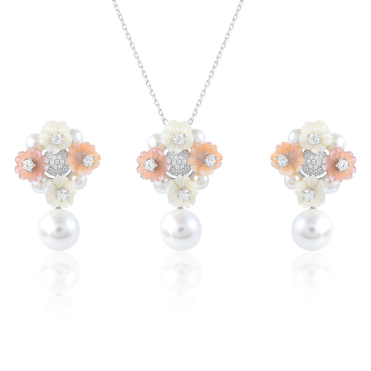 Ariva Silver Blossom Pearl Pendant Set Ariva